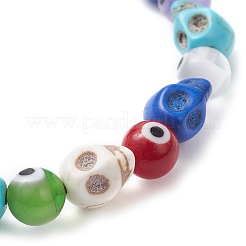 Bracelets extensibles ronds en perles synthétiques teintées en turquoise pour Halloween&nbsp;BJEW-JB12268-03