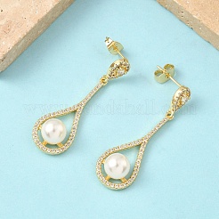 Boucles d'oreilles à tige en laiton avec micro pavé de zircons cubiques transparents en forme de larme&nbsp;EJEW-Z144-30G