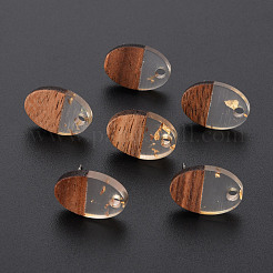 Orecchini a bottone in resina bicolore e legno di noce&nbsp;MAK-N032-030