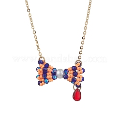 3 collier pendentif nœud papillon en perles de verre de 3 couleurs&nbsp;NJEW-MZ00091