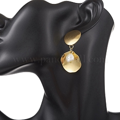 Pendientes colgantes redondos planos con perla de concha de acero inoxidable 201&nbsp;EJEW-JE06751-01