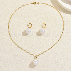 Ovale Ohrringe und Halsketten-Sets aus Imitationsperlen aus Kunststoff für Damen&nbsp;XB7297