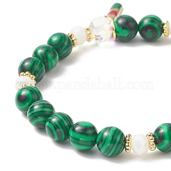 Rundes Stretch-Armband aus synthetischem Malachit mit Perlen&nbsp;X1-BJEW-TA00251