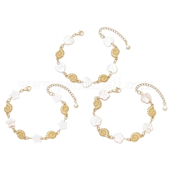3 stücke 3 arten natürliche süßwasser shell perlen & 304 edelstahl stecker charms link armbänder für frauen&nbsp;BJEW-JB12216