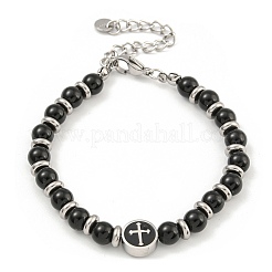 Armbänder aus runden Perlen aus Edelstahl 304 und Glas für Damen&nbsp;BJEW-G717-11