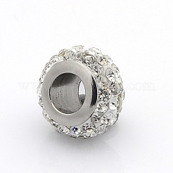 Belle perline europee con foro grande in acciaio inossidabile 304 e argilla polimerica con strass&nbsp;CPDL-O002-02A