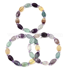 Braccialetti elasticizzati da donna con perline sfaccettate di fluorite arcobaleno naturale e perline di semi.&nbsp;GG-CBA3F02-02