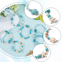 8 Stück Schildkröte & Seestern synthetische türkisfarbene Perlen Stretch-Armband-Sets&nbsp;BJEW-SC0001-47