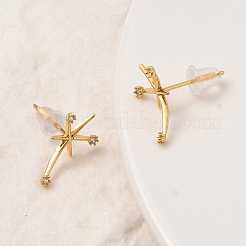 Orecchini a bottone in ottone con micro pavé di zirconi chiari a forma di stella&nbsp;EJEW-C158-02G