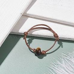 Bracciale in cordoncino di perline con disco occhio di tigre naturale&nbsp;BJEW-JB07686-04