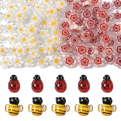 5 Stück handgefertigte 3D-Bienen-Bunte Malerei-Perlen & 50 Stück Blumen-Millefiori-Glasperlen-Sets&nbsp;LAMP-YW0001-63