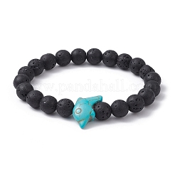 Set di braccialetti elasticizzati con delfino turchese sintetico e roccia lavica in 2 colori di 2 colori&nbsp;BJEW-JB09838