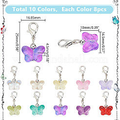 80 stücke 10 farben schmetterling zweifarbig transparent spray bemalt glas anhänger dekorationen&nbsp;PALLOY-HY00058