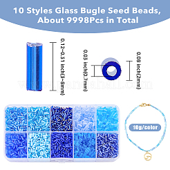 10 Farben blaue Serie transparente Farben Glanz Glas Stiftperlen&nbsp;SEED-DC0001-07
