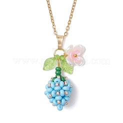 Collane con catena in acciaio inossidabile 304 con ciondolo a forma di fiore con perline di vetro e perle finte&nbsp;NJEW-MZ00115-02