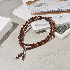Collier pendentif gland gourde en alliage avec des chaînes de perles de bois pour les femmes&nbsp;NJEW-JN04181