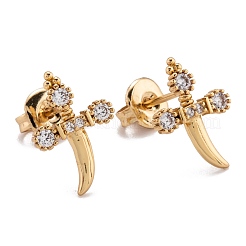 Orecchini a bottone in ottone con zirconi chiari e micro pavè&nbsp;EJEW-F264-06