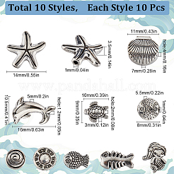 100 Stück 10 Stil Ozean Thema tibetischen Stil Legierung Perlen&nbsp;FIND-SC0008-58