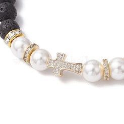 Braccialetti elastici con perle rotonde di lava naturale e conchiglie&nbsp;BJEW-JB11826-01