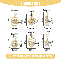12pcs 6 estilos latón micro pavé colgantes de circonita cúbica&nbsp;ZIRC-DC0001-28