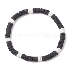 Stretch-Armbänder aus natürlichem Lavastein und weißen Muscheln&nbsp;BJEW-JB12462-01