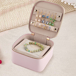 Boîtes de rangement à bijoux portables en cuir PU avec fermeture éclair et poignée&nbsp;CON-WH20005-28B