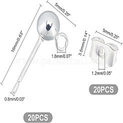 20 pièce de tige de boucle d'oreille à bille en acier inoxydable 304&nbsp;FIND-UN0001-12