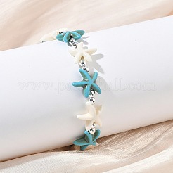 Braccialetti elastici in turchese sintetico e perline di ematite non magnetica per donne e uomini&nbsp;BJEW-JB13728-01