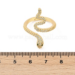 Offene Manschettenringe aus Messing mit Schlangenmuster und Mikropflaster aus klarem Zirkonia für Damen&nbsp;RJEW-G343-28G
