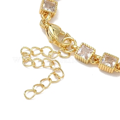 Braccialetti a catena con maglie quadrate in ottone e zirconi cubici per donna&nbsp;BJEW-P385-04G-07