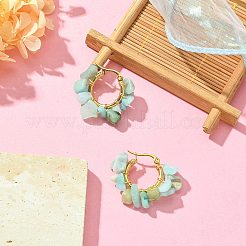 Pendientes de aro trenzados con chips de amazonita natural&nbsp;EJEW-JE04940-16