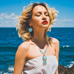 Colliers avec pendentif en forme de cœur en turquoise naturelle et synthétique&nbsp;SJEW-AN0001-45