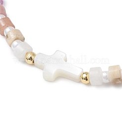 Armbänder aus natürlichen Süßwassermuscheln und gemischten Edelsteinen mit geflochtenen Perlen für Damen&nbsp;BJEW-JB12717