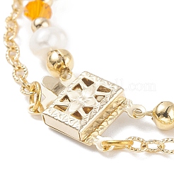 Bracelet multi-rangs en perles de verre et perles naturelles avec chaînes forçat en laiton pour femme&nbsp;BJEW-TA00077-03