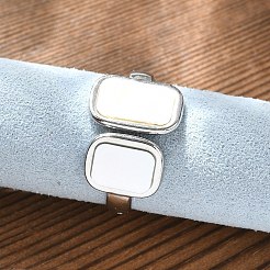 Anillos de puño rectangulares de acero inoxidable 304 con concha blanca para mujer&nbsp;RJEW-G346-04P-02
