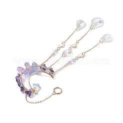 Mond natürlicher Amethyst und galvanisierte natürliche Quarzkristall-Anhängerdekorationen&nbsp;HJEW-JM01265