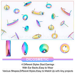 40 pieza de accesorios para pendientes de acero inoxidable 304 de 4 estilos de colores del arco iris&nbsp;DIY-UN0003-22
