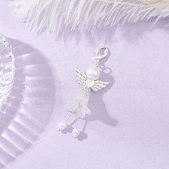 8 pz 8 colori acrilico satinato e perle di vetro ciondolo decorazione a forma di angelo con fiore&nbsp;HJEW-JM03482