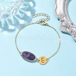 Braccialetti a maglie ovali sfaccettate con ametista naturale&nbsp;BJEW-JB10263-02