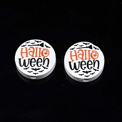 Halloween bedruckte Naturholzperlen&nbsp;WOOD-T021-79