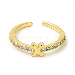 Bague de manchette ouverte avec lettre initiale en zircone cubique transparente&nbsp;RJEW-H120-09G-X