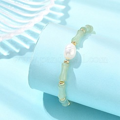 Pulseras elásticas de bambú natural con cuentas de aventurina verde para mujer&nbsp;BJEW-JB13702