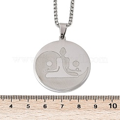 Colliers pendentifs ronds et plats en acier inoxydable 201 pour méditation bouddhiste et yoga&nbsp;LS-NJEW-K283-33P