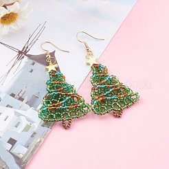 Perles de rocaille en verre boucles d'oreilles pendantes arbre de noël&nbsp;EJEW-JE04482