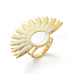 Blume 304 Edelstahl weiße Muschel Fingerringe für Frauen&nbsp;RJEW-G346-11G-02