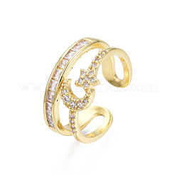 Offener Manschettenring mit Mond und Stern aus Zirkonia&nbsp;RJEW-N035-113