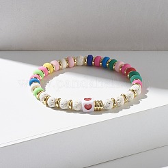 Bracciali elastici da donna con motivo a cuore e perline heishi&nbsp;BJEW-JB07191