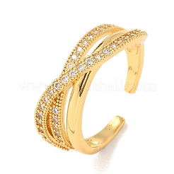 Offene Manschettenringe aus Messing mit Mikropavé und Zirkonia für Damen&nbsp;RJEW-F217-08G