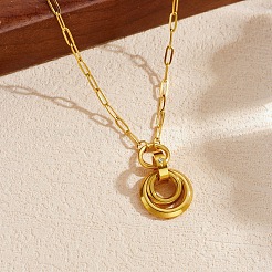 Colliers pour femmes avec pendentif double anneau en acier inoxydable 304 et chaîne trombone&nbsp;WG87DD9-01