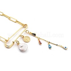 Collares pendientes de esmalte de latón mal de ojo&nbsp;NJEW-JN03053-04